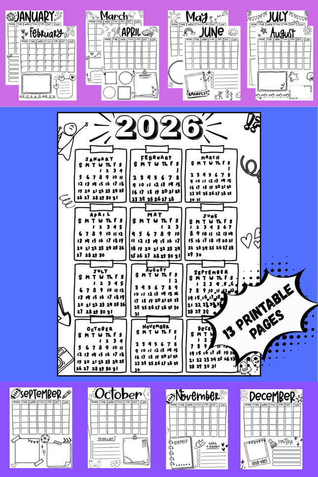 2026 Doodle Calendar | Printable Classroom pages