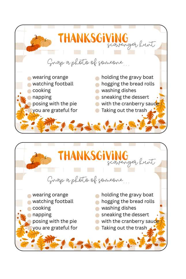 Thanksgiving photo scavenger hunt